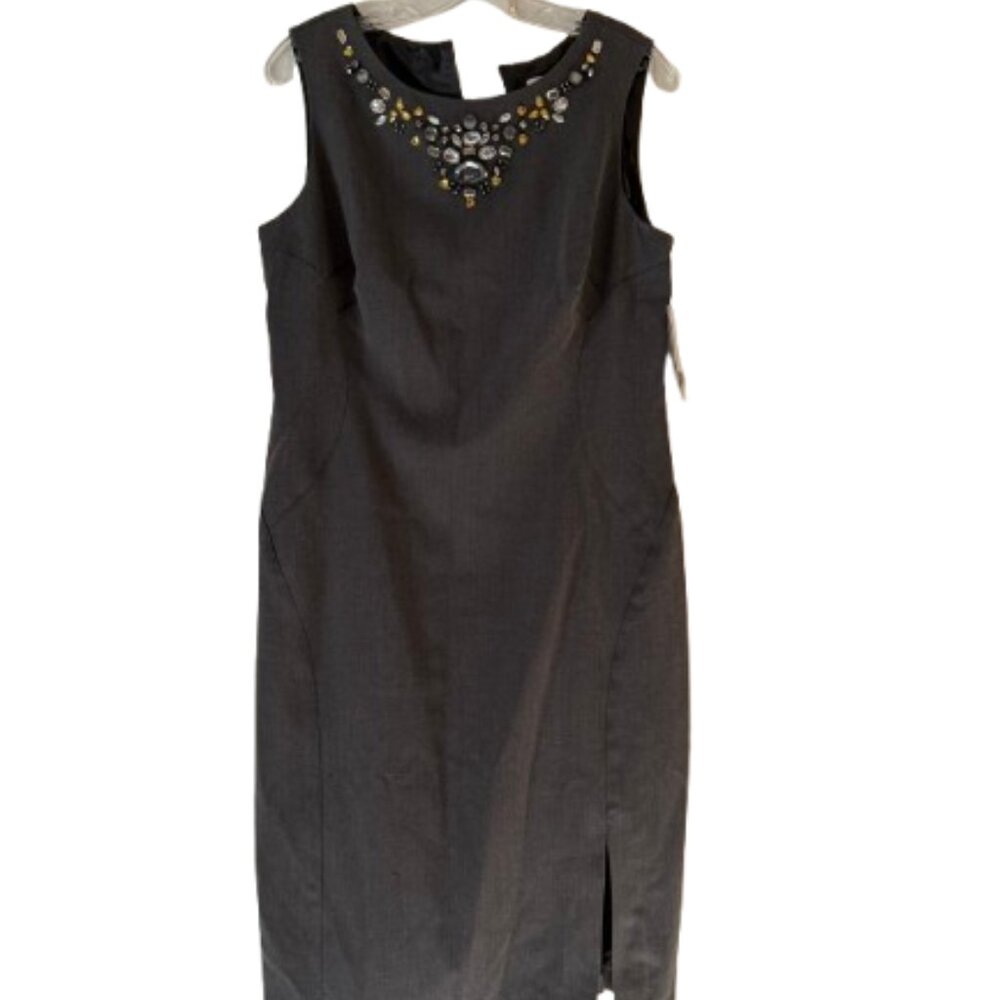 Sandra Darren Gray Sleeveless Sheath Dress with Embellishments - 12